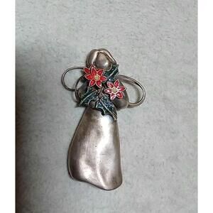 Angel Brooch Christmas Silver Tone